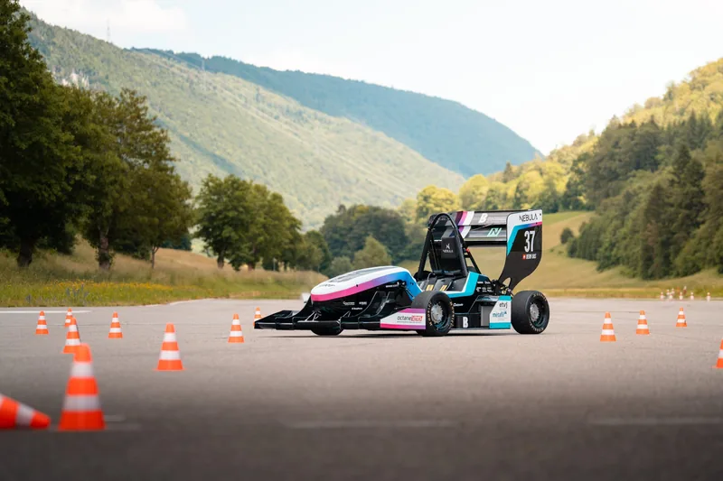 Nebula driving between cones during its first drive